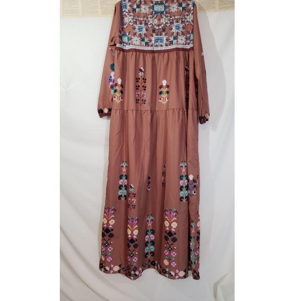 Fairycore Mori Girl Floral Print Brown Maxi sz XL 70s Retro Look Cottagecore - Picture 2 of 7